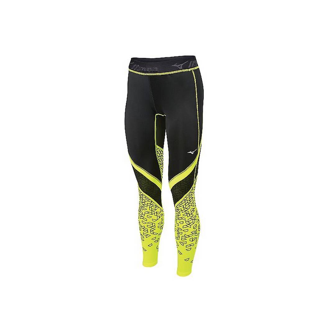 Leggings Mizuno Running Impulse Printed - Mulher - Pretas/Amarelas - XWTOC6352